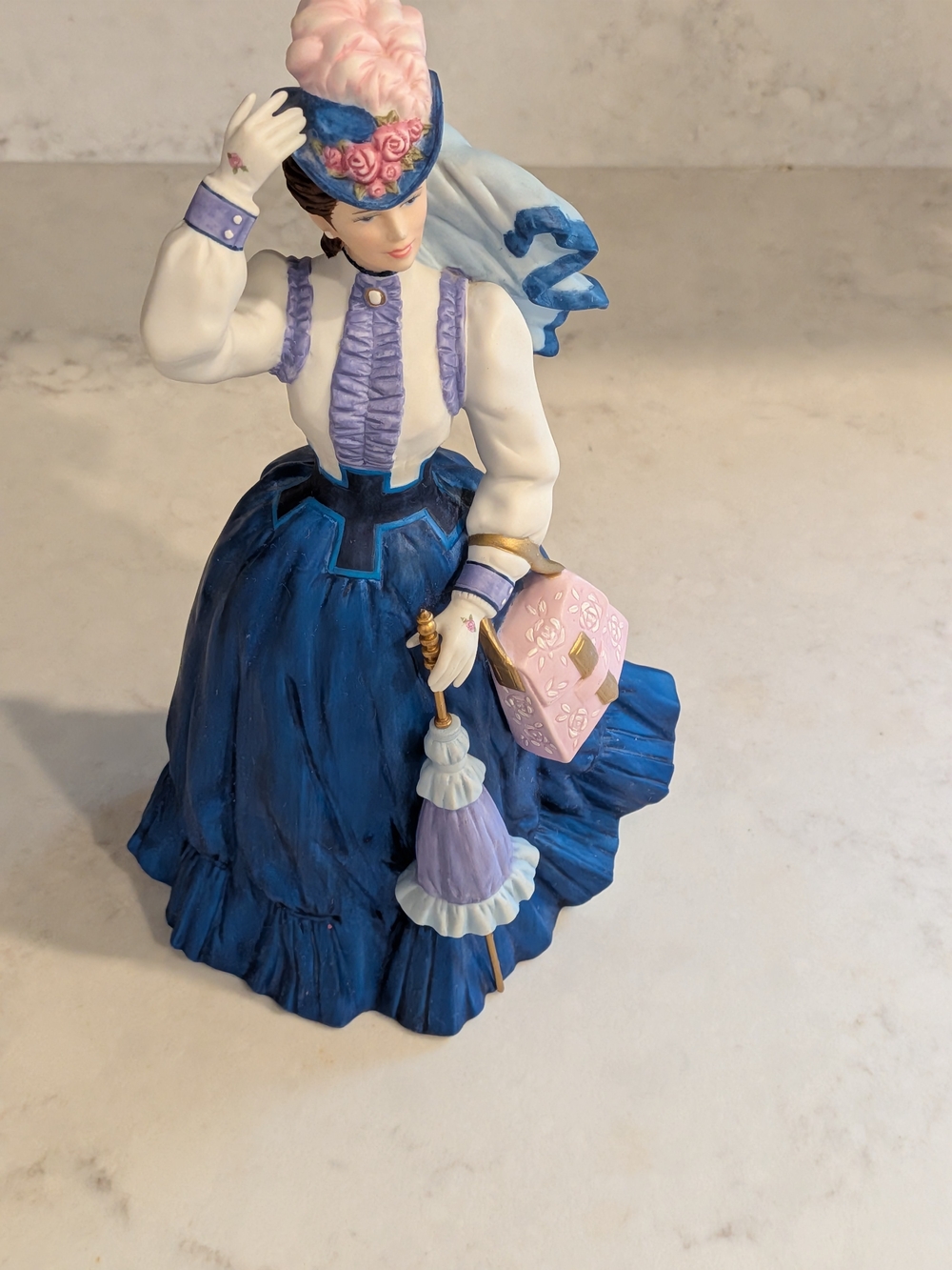 Vintage 1996s Avon  Mts. Albee Blue and Pink Victorian Lady Figurine10" Porcela